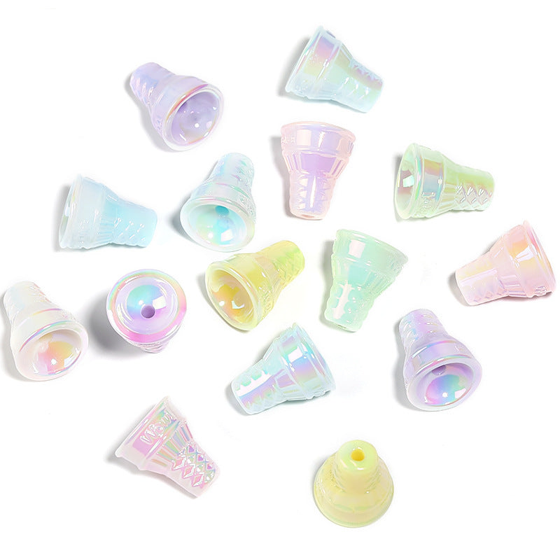 Wholesale 100pcs Acrylic Creative Cream Twist Beads Colorful Ice Cream Luminous Cone Beads DIY